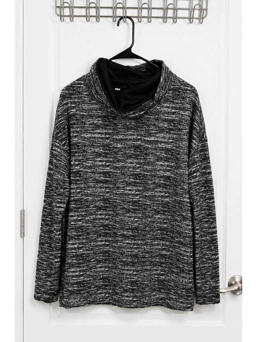 RBX Men’s M/M Black Gray Marled Cowl Neck Long Sleeve Pullover Athletic Sweater